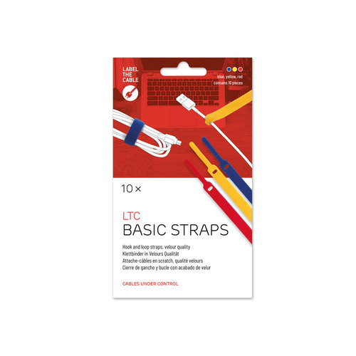 LABEL THE CABLE LTC Basic Straps, Klettkabelbinder 10er Set (gelb, blau, rot)