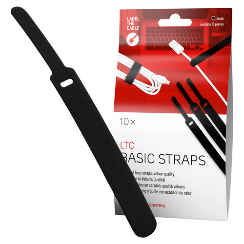 LABEL THE CABLE LTC Basic Straps, Klettkabelbinder 10er Set schwarz Kennzeichnung und Befestigung