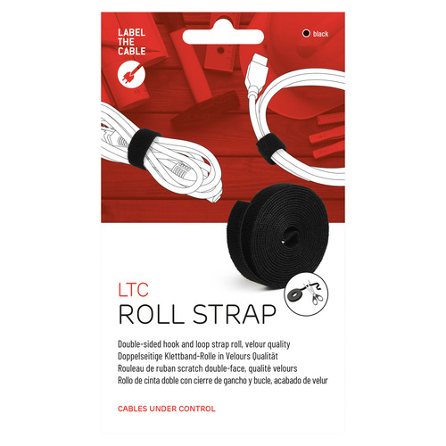 LABEL THE CABLE LTC PRO Roll Strap, doppelseitige Klettbandrolle, 25m, schwarz