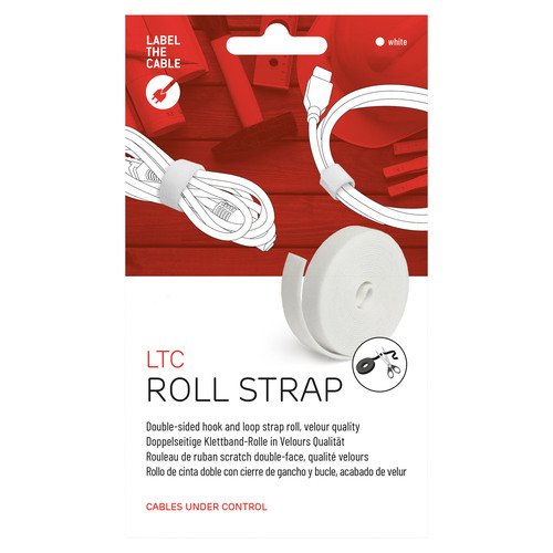 LABEL THE CABLE LTC PRO Roll Strap, doppelseitige Klettbandrolle, 25m, weiß