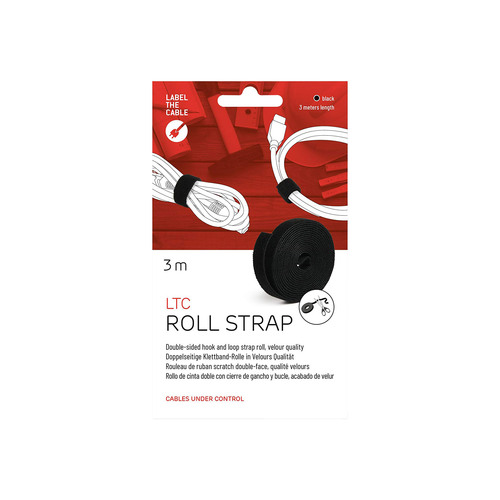 LABEL THE CABLE LTC Roll Strap, doppelseitige Klettbandrolle, 3m, schwarz
