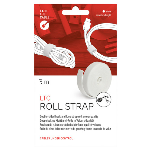 LABEL THE CABLE LTC Roll Strap, doppelseitige Klettbandrolle, 3m, weiß