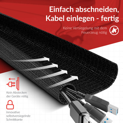 Label-The-Cable PRO Cable Tube flexibler Kabelschlauch, 10mm/25m, schwarz