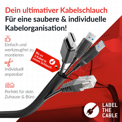 Label-The-Cable PRO Cable Tube flexibler Kabelschlauch, 10mm/25m, schwarz