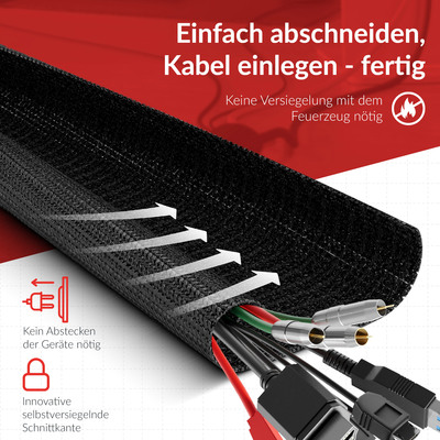 Label-The-Cable PRO Cable Tube, flexibler Kabelschlauch, 25mm/25m, schwarz