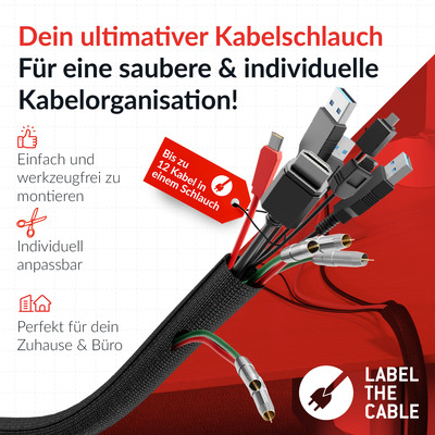 Label-The-Cable PRO Cable Tube, flexibler Kabelschlauch, 25mm/25m, schwarz