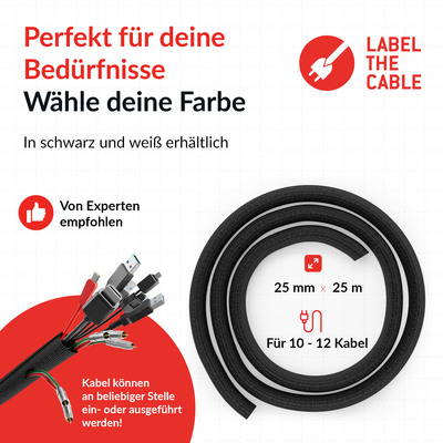 Label-The-Cable PRO Cable Tube, flexibler Kabelschlauch, 25mm/25m, schwarz