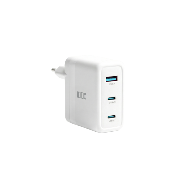 Ladegerät 100W 2xUSB-C + USB-A PD3.0 GaN QC3.0, Eingang:100-240V~2A 50/60Hz weiß