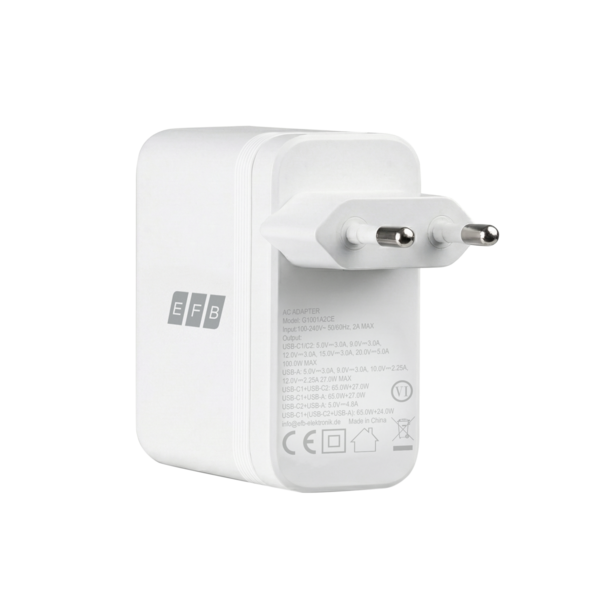 Ladegerät 100W 2xUSB-C + USB-A PD3.0 GaN QC3.0, Eingang:100-240V~2A 50/60Hz weiß