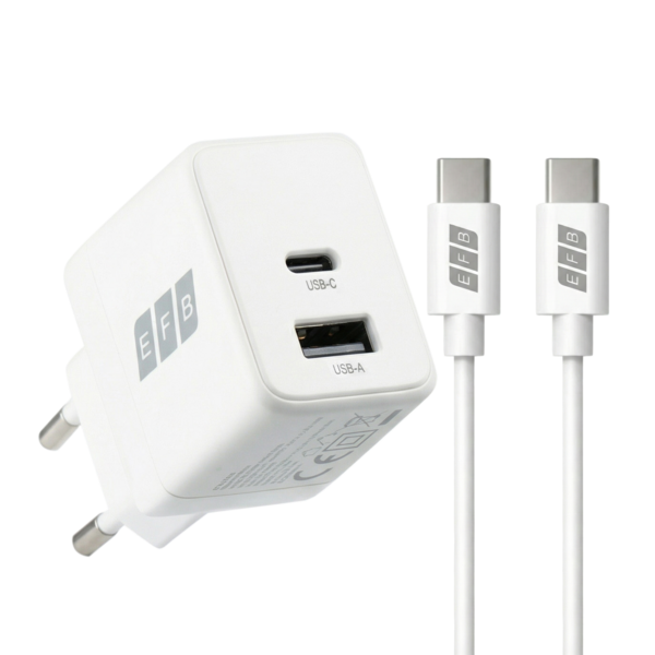 Ladegerät 20W USB-C + USB-A Set PD3.0 GaN QC3.0 -- inkl. 2m USB-C Ladekabel weiß
