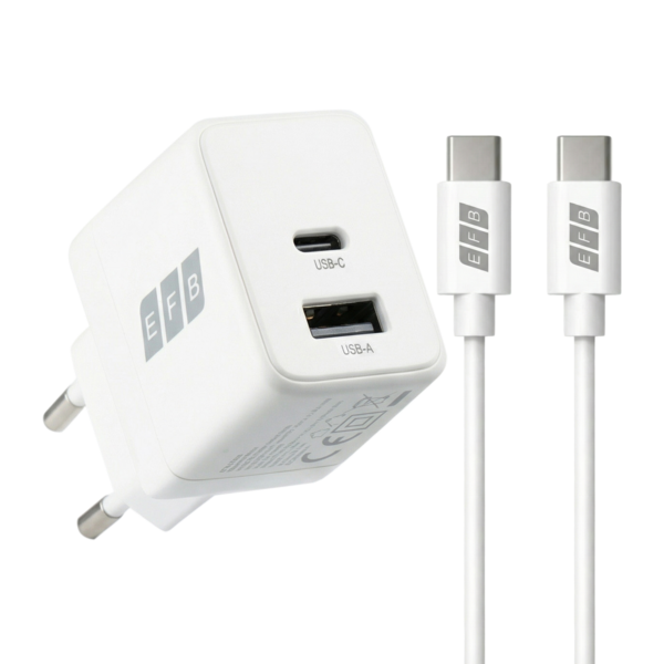 Ladegerät 30W USB-C + USB-A Set PD3.0 GaN QC3.0 -- inkl. 2m USB-C Ladekabel weiß
