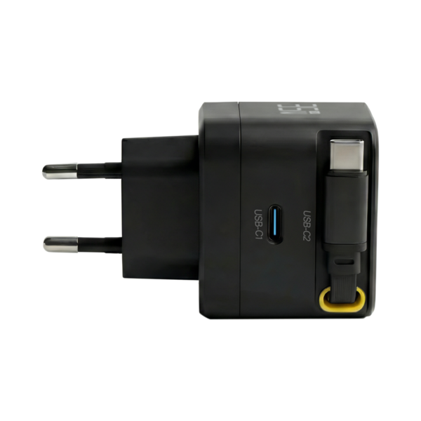 Ladegerät 35W 1xUSB-C PD3.0 GaN QC3.0 -- USB-C Kabel ausziehbar 0,7m schwarz