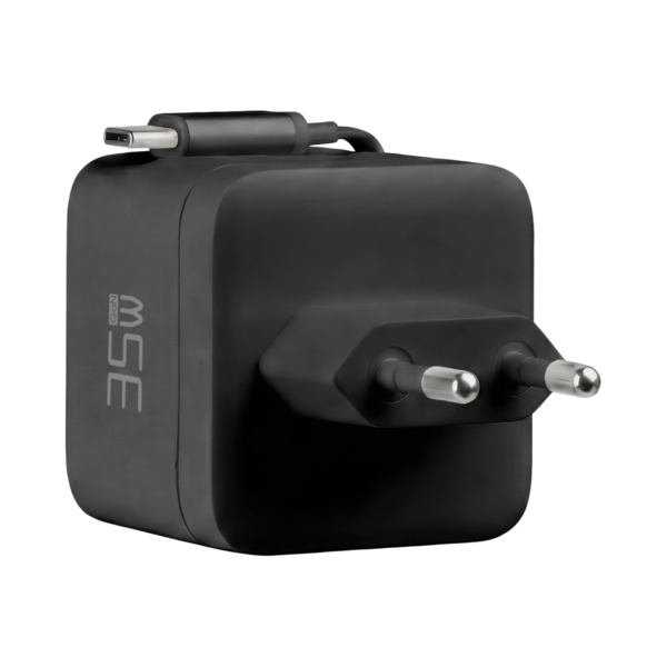 Ladegerät 35W 1xUSB-C PD3.0 GaN QC3.0 -- USB-C Kabel ausziehbar 0,7m schwarz