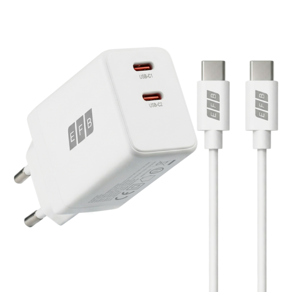 Ladegerät 45W 2xUSB-C Set PD3.0 GaN QC3.0 -- inkl. 2m USB-C Ladekabel weiß