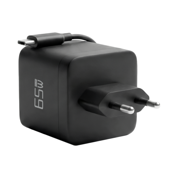 Ladegerät 65W 1xUSB-C PD3.0 GaN QC3.0 -- USB-C Kabel ausziehbar 0,7m schwarz