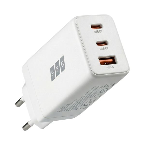 Ladegerät 65W 2xUSB-C + USB-A PD3.0 GaN QC3.0 -- Eingang:100-240V~1.5A 50/60Hz weiß