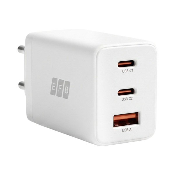 Ladegerät 65W 2xUSB-C + USB-A PD3.0 GaN QC3.0 -- Eingang:100-240V~1.5A 50/60Hz weiß