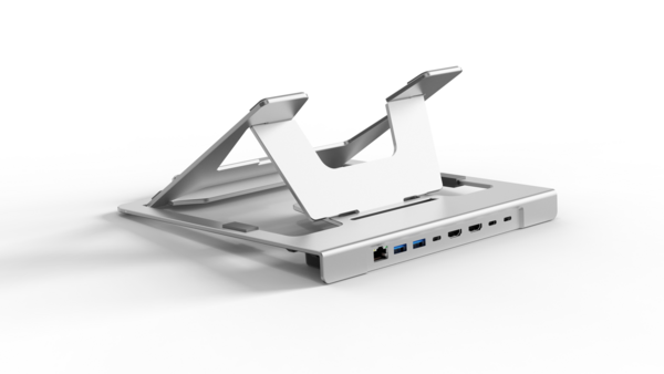 Laptopständer mit USB-C-Dockingstation 7in1, Alu,klappbar,2xHDMI/USB3.0/LAN