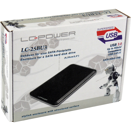 LC-Power LC-25BU3, externes 2,5-SATA-Gehäuse, USB 3.2 Gen. 1x1, schwarz
