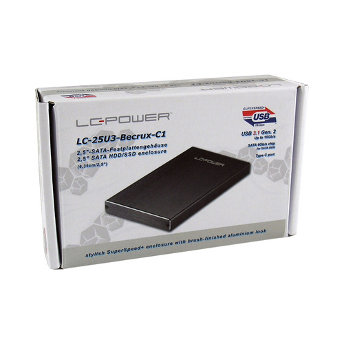 LC-Power LC-25U3-Becrux-C1, externes 2,5 USB 3.2-Gen.2-USB-C-Festplattengehäuse