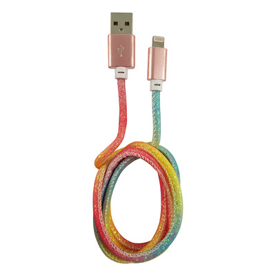 LC-Power LC-C-USB-Lightning-1M-3 (MFI) USB A zu Lightning Kabel, Regenbogen-Glitzer, 1m