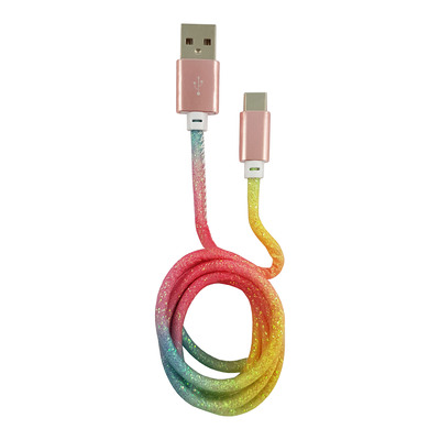 LC-Power LC-C-USB-TYPE-C-1M-3 USB-A zu USB-C Kabel, Regenbogen-Glitzer, 1m (Produktbild 1)