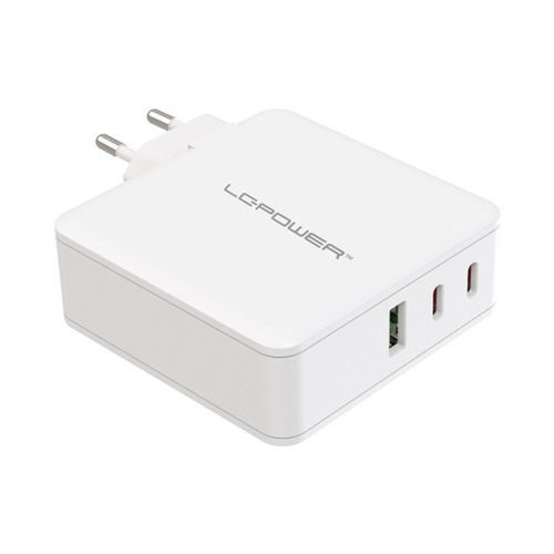 LC-Power LC-GAN-100, USB-Netzteil GaN, 2x USB-C, 1x USB-A, 100W, weiß