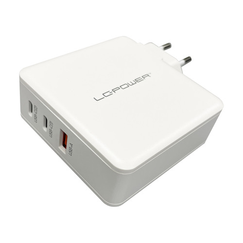 LC-Power LC-GAN-100, USB-Netzteil GaN, 2x USB-C, 1x USB-A, 100W, weiß