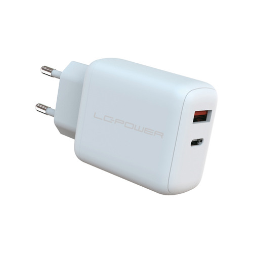 LC-Power LC-GAN-45, USB-Netzteil GaN, 1x USB-C, 1x USB-A, 45W, weiß