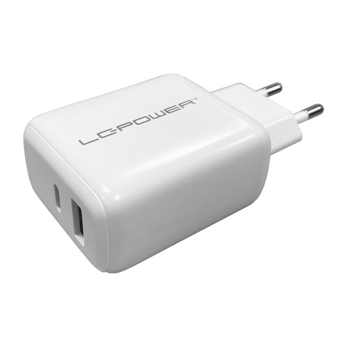 LC-Power LC-GAN-45, USB-Netzteil GaN, 1x USB-C, 1x USB-A, 45W, weiß