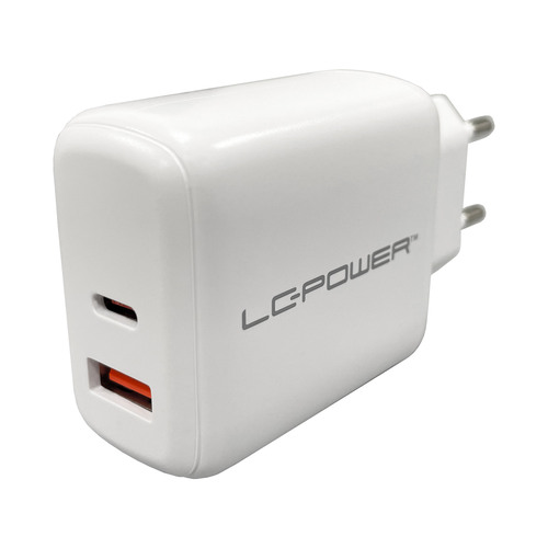 LC-Power LC-GAN-45, USB-Netzteil GaN, 1x USB-C, 1x USB-A, 45W, weiß