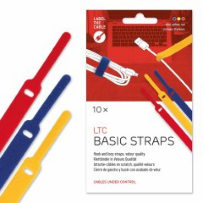 LTC BASIC STRAPS, Klettkabelbinder -- 10 Stück Set gelb/blau/rot