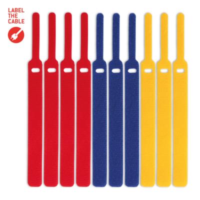 LTC BASIC STRAPS, Klettkabelbinder -- 10 Stück Set gelb/blau/rot