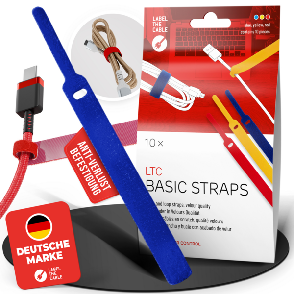 LTC BASIC STRAPS, Klettkabelbinder -- 10 Stück Set gelb/blau/rot
