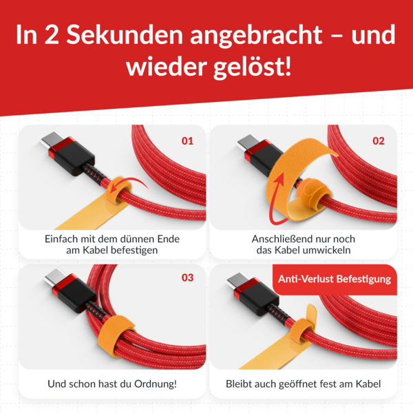 LTC BASIC STRAPS, Klettkabelbinder -- 10 Stück Set gelb/blau/rot