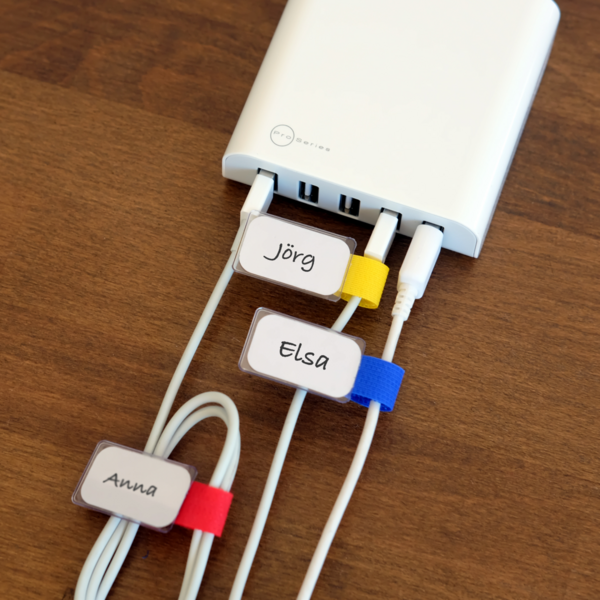 LTC MINI TAGS Kleine Klettkabelbinder mit -- Beschriftungstafeln 10 Stk Set ge/bl/rt