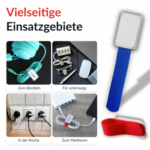 LTC MINI TAGS Kleine Klettkabelbinder mit -- Beschriftungstafeln 10 Stk Set ge/bl/rt