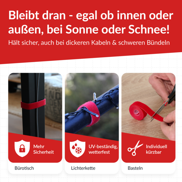 LTC ROLL STRAP, Doppelseitige Klettbandrolle -- 25m rot