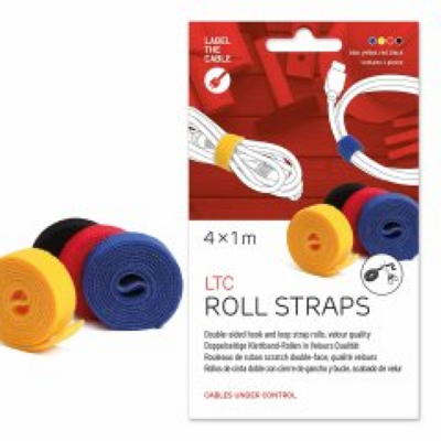 LTC ROLL STRAP, Doppelseitige Klettbandrolle -- 4x1m schwarz/gelb/blau/rot