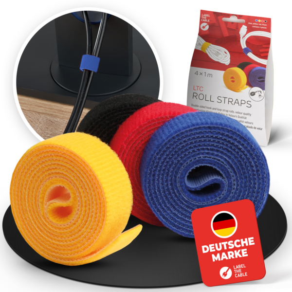 LTC ROLL STRAP, Doppelseitige Klettbandrolle -- 4x1m schwarz/gelb/blau/rot