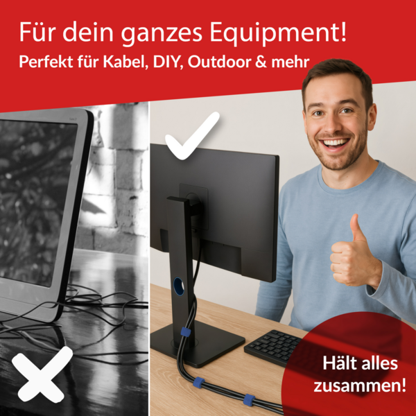 LTC ROLL STRAP, Doppelseitige Klettbandrolle -- 4x1m schwarz/gelb/blau/rot