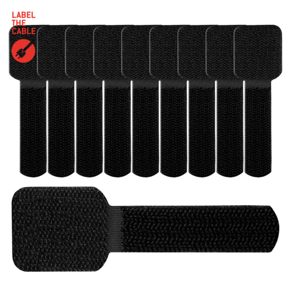 LTC WALL STRAPS Selbstklebende Klettkabelhalter -- 10 Stück Set schwarz
