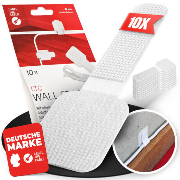 LTC WALL STRAPS Selbstklebende Klettkabelhalter -- 10 Stück Set weiß