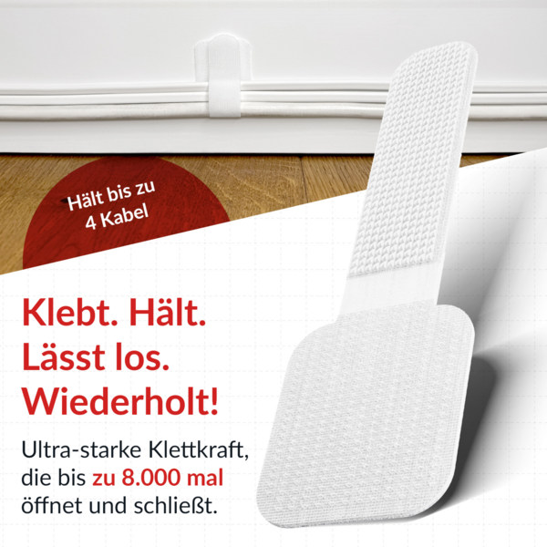 LTC WALL STRAPS Selbstklebende Klettkabelhalter -- 10 Stück Set weiß