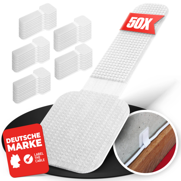 LTC WALL STRAPS Selbstklebende Klettkabelhalter -- 50 Stück Set weiß