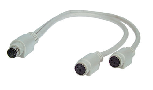 Maus/-Tastatur Adapter, Mini DIN 6 auf 2x Mini DIN 6, St.-2x Bu., 0,30m, beige Maus/-Tastatur Adapter, Mini DIN 6 auf 2x Mini DIN 6, St.-2x Bu., 0,30m, beige