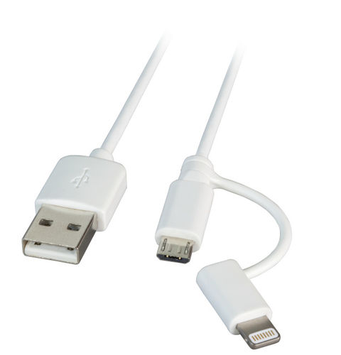 MFI USB2.0 Kabel Typ-A - 2 in 1 Stecker - Micro-B / Lightning, 2,0m, weiß MFI USB2.0 Kabel Typ-A - 2 in 1 Stecker - Micro-B / Lightning, 2,0m, weiß