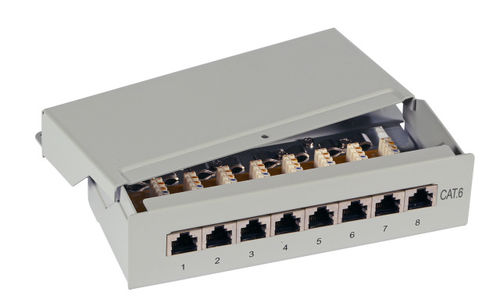 Mini-Patchpanel 8xRJ45 Cat.6, RAL9005 schwarz Mini-Patchpanel 8xRJ45 Cat.6, RAL9005 schwarz