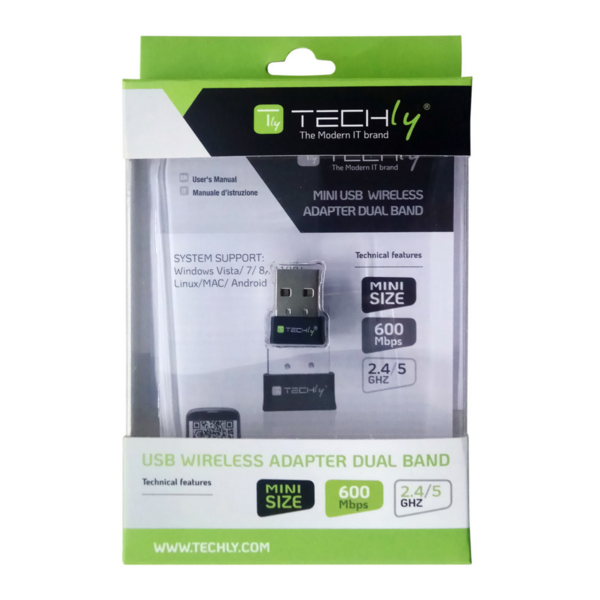 Mini WiFi USB Adapter Dual Band MU-MIMO, 2dBi 600Mbps schwarz