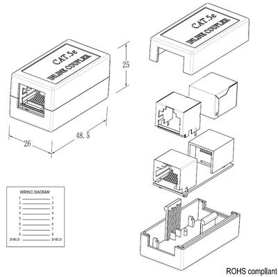 Modular-Adapter RJ45 Buchse/Buchse 1:1, Cat.5e Modular-Adapter RJ45 Buchse/Buchse 1:1, Cat.5e